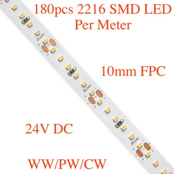 2216 SMD led elastīgās sloksnes gaismas, 120/180/240pcs led uz metru, DC 24V, 5m-rullis/daudz