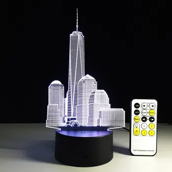 3D Pilsētu Celtniecības Optiskā Ilūzija Galda Galda Lampa 7 Krāsas Maiņa Pieskarieties Pogai Tālvadības Vizuālo Nakts Gaismas Piliens Kuģniecība