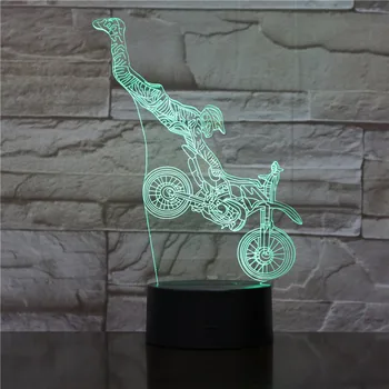 LED Gaismas Motociklu 3D Ilūziju Spuldzes Nakts Apgaismojums Bērniem Dāvanas Ceļojumu Suvenīru Galda Lampa, Guļamistaba Dekori Bērnu Miega Gaismas
