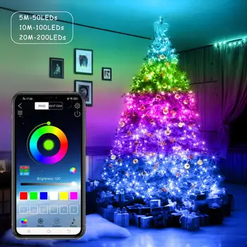LED String Gaismas Gaismas Bluetooth App Kontroles Ziemassvētku Pasaku Gaismas Vainags String Gaismas Āra Svētku Apgaismojums Dropship