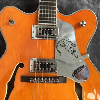 Pasūtījuma Veikalā, semi-hollow body oranžs-dzeltens Džeza 335 elektriskā ģitāra zelta hardware, double F caurumi, augstākā kvalitāte