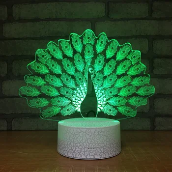 Pāvs Nakts Gaismas Lampa 3D LED Lampas, 7 Krāsains Galda Lampa Bērniem Ziemassvētku Dāvanu Balts pamats ar Touch Switch / Remote