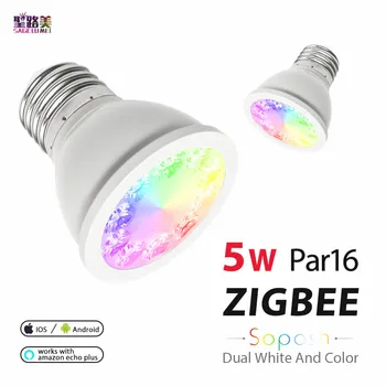 RGB un dual balts 5W E27 PAR16 LED Prožektoru gaismā RGBW/CW 2700-6500K LED spuldzes AC100-240V zigbee zll darbu ar alexa puls led lampas