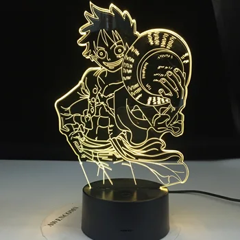 Viens Gabals Luffy Attēls 3D Lampas Anime Galda Lampa USB Krāsa Mainās luminaria Bērns Guļ LED Nakts gaisma Zēns Dzimšanas dienas Dāvana